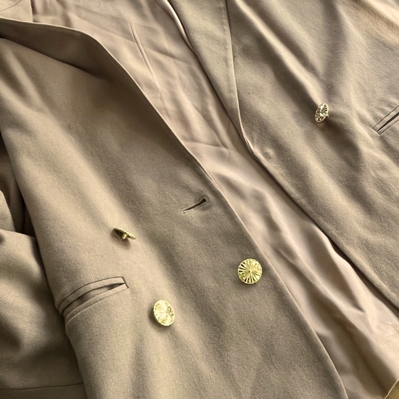 Vintage 80s 90s Beige Wool Oversized Blazer Big Gold Decorative Buttons Oatmeal - Picture 6 of 9
